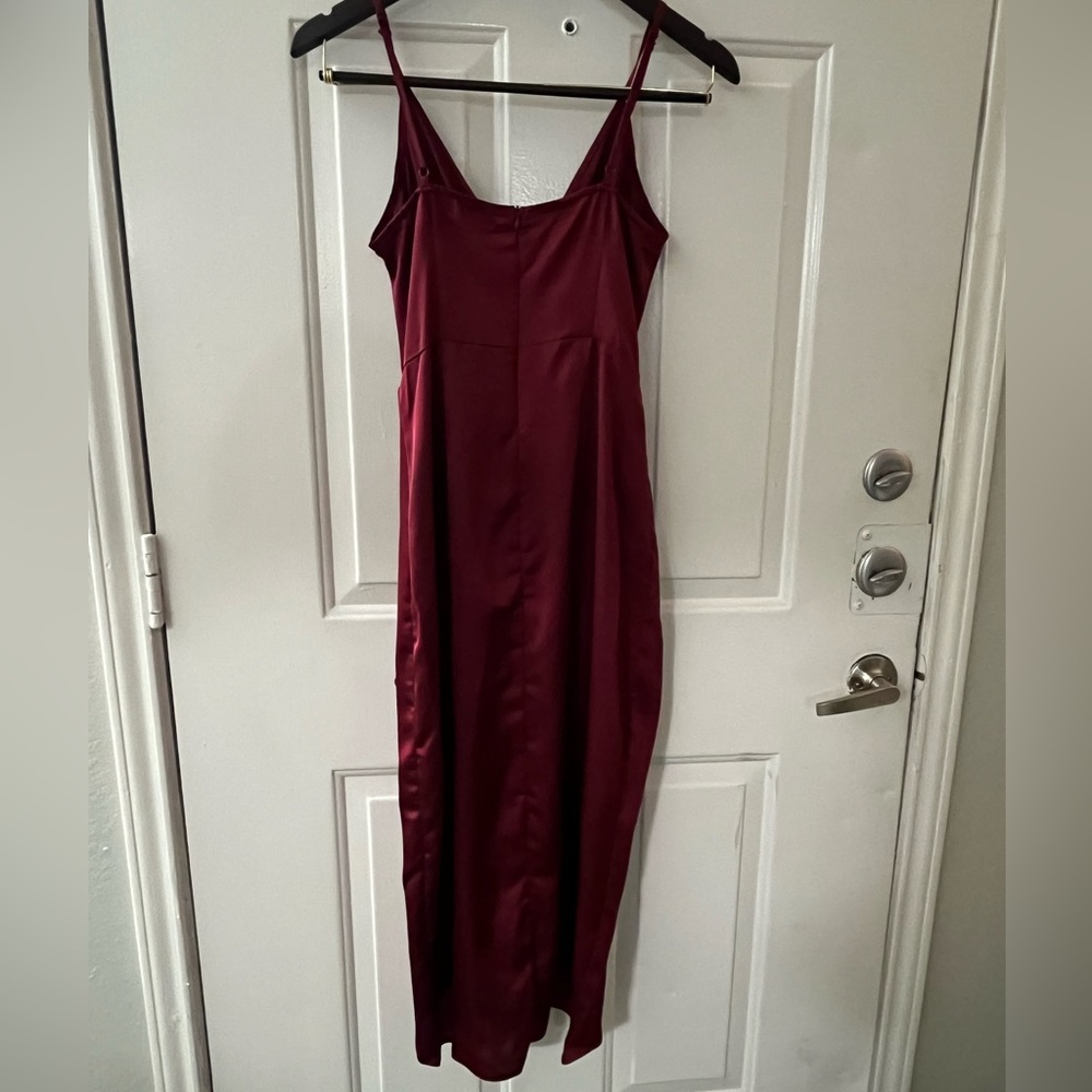 Nasty Gal Burgundy Satin Spaghetti Adjustable Strap Midi Wrap Dress Sz 2 - Picture 2 of 13